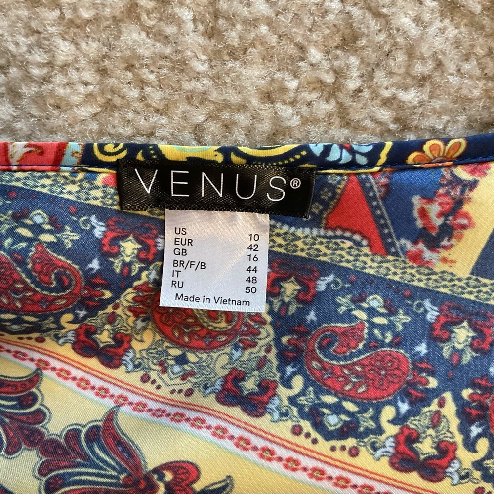 Venus Wrap Satin Blouse Print Cold Shoulder Peplum New Colorful Women’s Size 8 M - Picture 8 of 11
